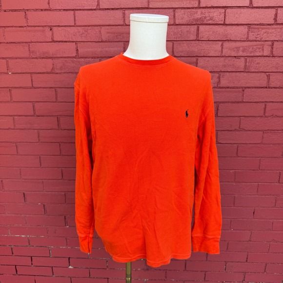 Vtg Polo Ralph Lauren Orange Long Sleeve Waffle Knit Thermal Mens Shirt Large - Picture 1 of 5